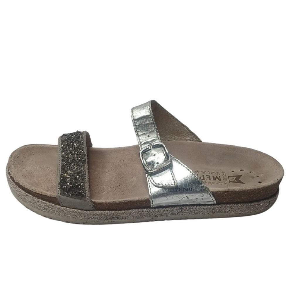 Mephisto Air-Relax Silver Metallic Glitter Buckle Slide Sandals Womens 37 - Picture 1 of 7